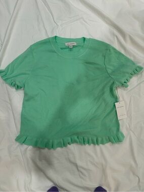 Ava & Aiden Mint Short Sleeve Ruffle Hem Knit Top